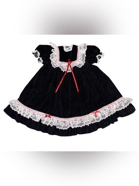 Vintage Made In USA Hugs & Kisses Girls' Black Velvet Lace-Trim Formal Dress